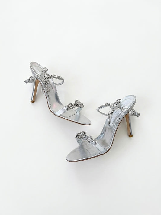 Manolo Blahnik Silver Crystal Embellished Sandal Heels (39 IT)