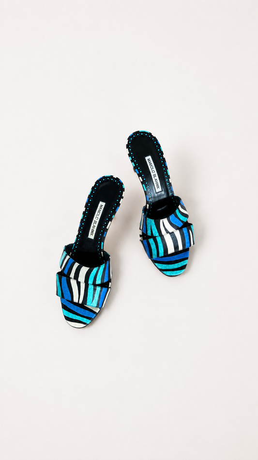 Manolo Blahnik Iacopo Snakeskin Mule Heels (37 IT)