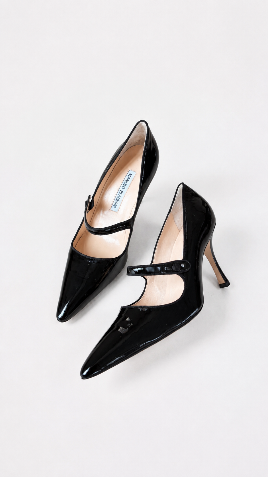 Manolo Blahnik Iconic Black Patent Leather Mary Jane Heels (38 IT)