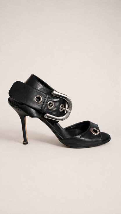 Manolo Blahnik Koyu Black Buckle Sandals (37 IT)