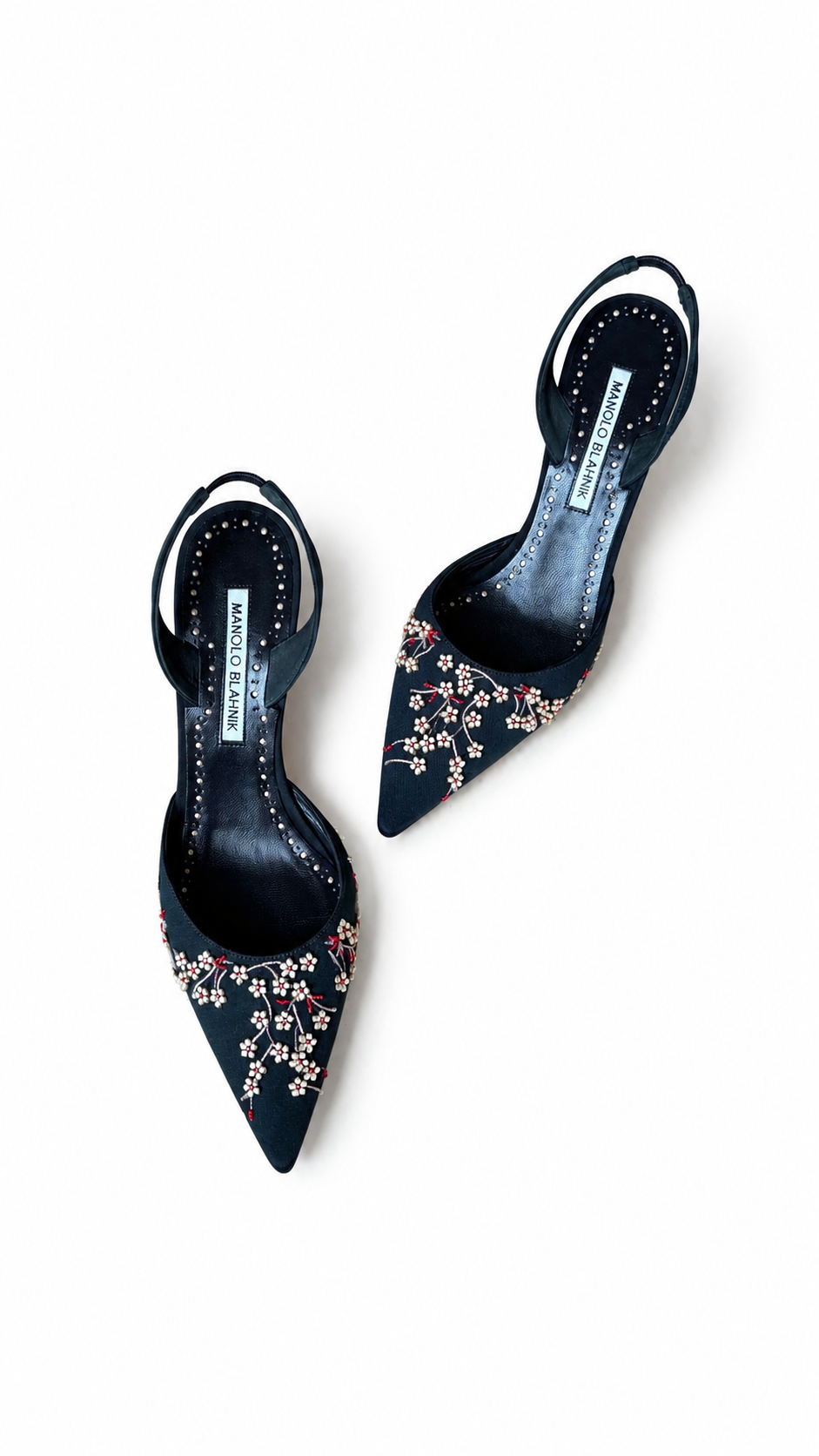 Manolo Blahnik Vintage Navy Floral Slingback Heels (36 IT)