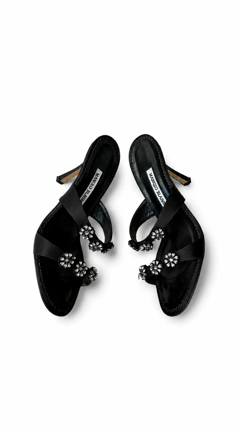 Manolo Blahnik Black Crystal Flower Mules (36.5 IT)