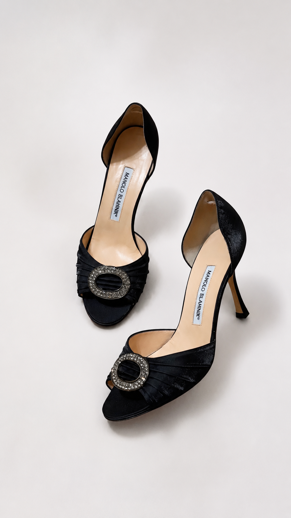 Manolo Blahnik Black Satin D'Orsay Pumps (37.5 IT)