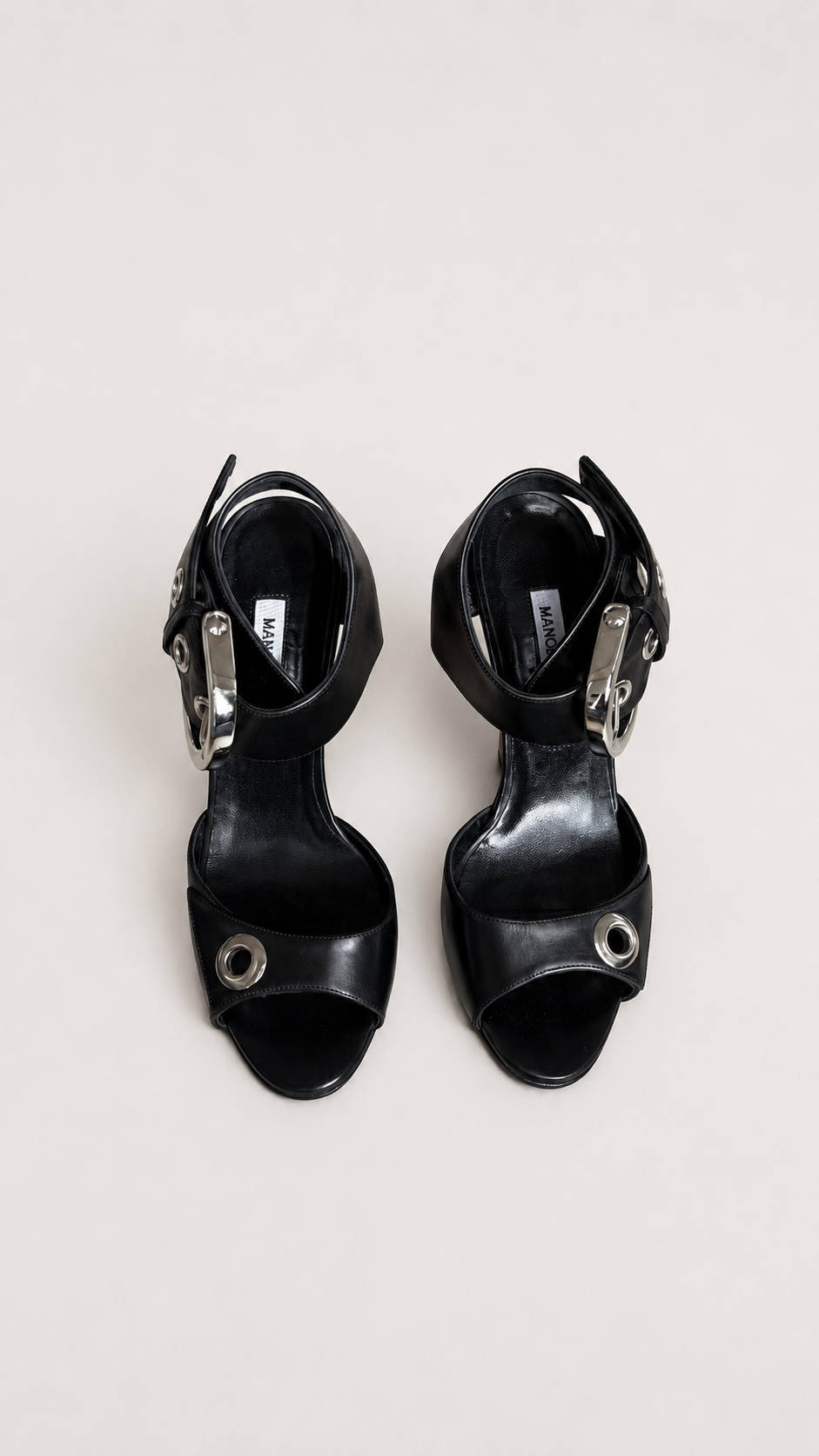Manolo Blahnik Koyu Black Buckle Sandals (37 IT)