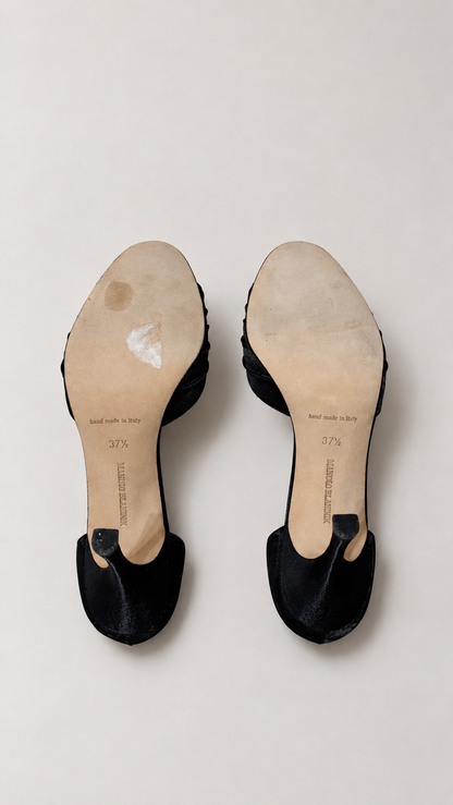Manolo Blahnik Black Satin D'Orsay Pumps (37.5 IT)