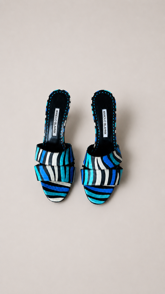 Manolo Blahnik Iacopo Snakeskin Mule Heels (37 IT)