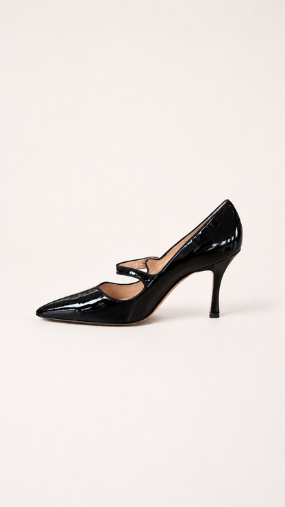 Manolo Blahnik Iconic Black Patent Leather Mary Jane Heels (38 IT)