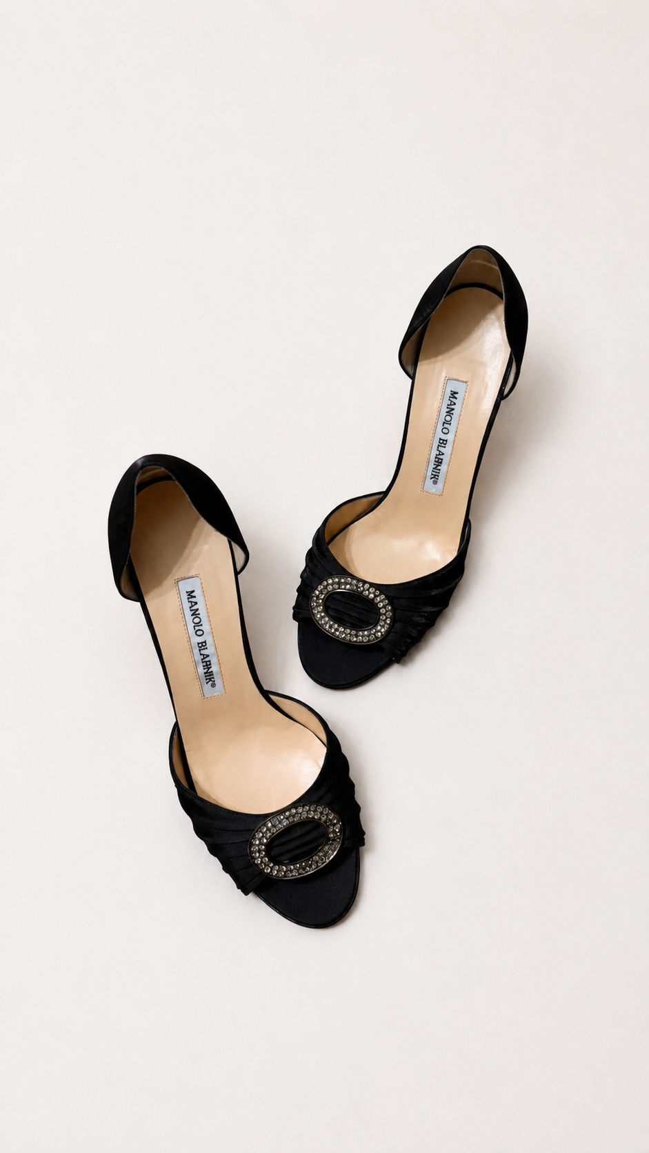 Manolo Blahnik Black Satin D'Orsay Pumps (37.5 IT)