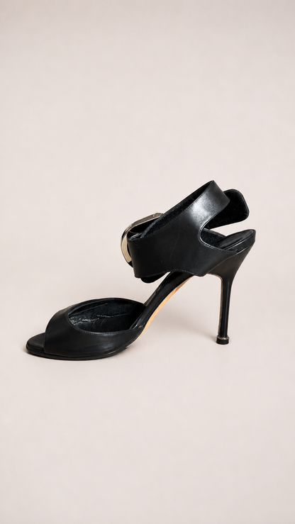 Manolo Blahnik Koyu Black Buckle Sandals (37 IT)