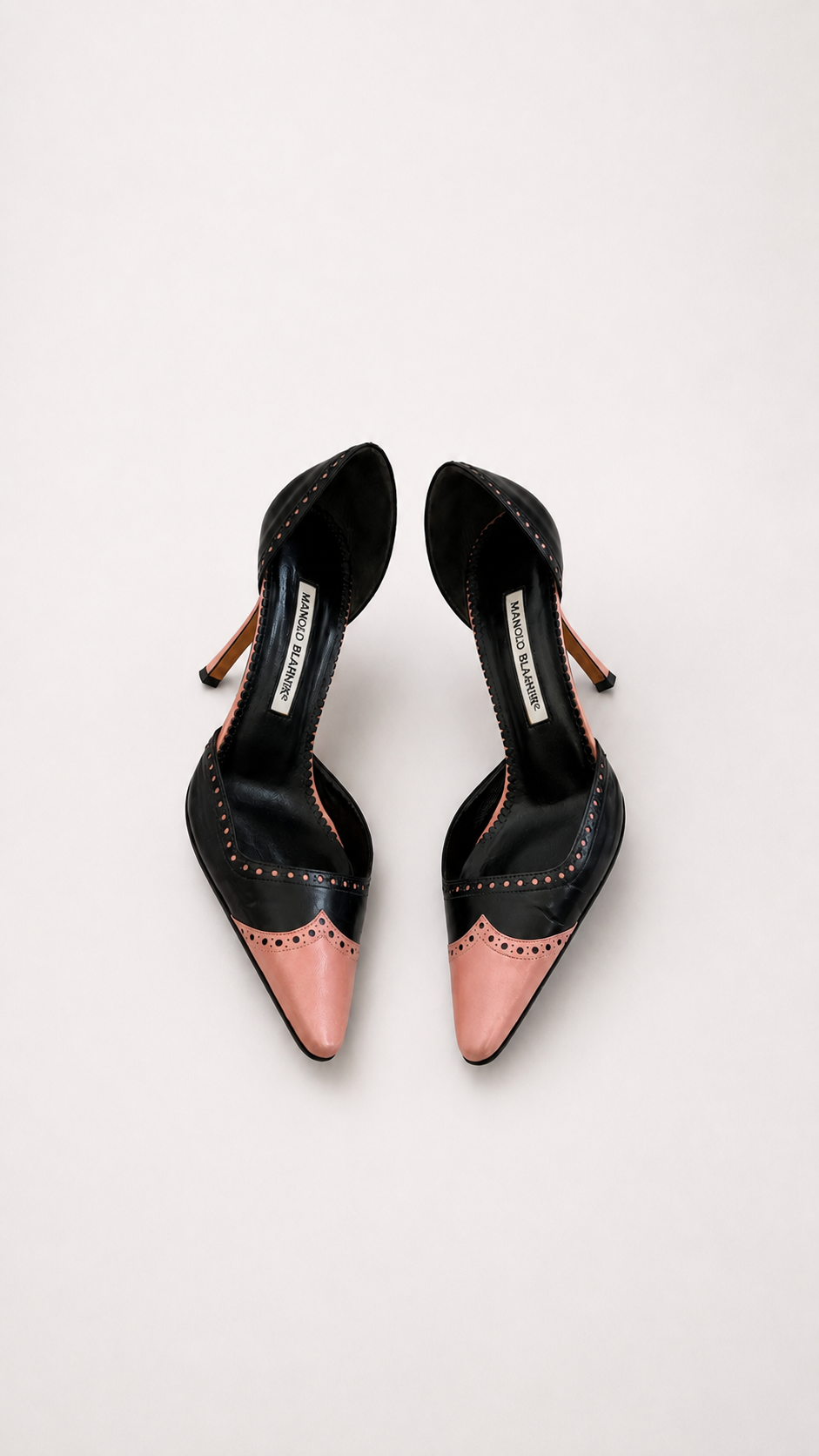 Manolo Blahnik Two-Toned Black & Pink Wingtip D'Orsay Pumps (IT 37.5)