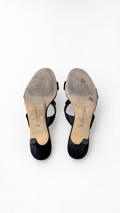 Manolo Blahnik Black Crystal Flower Mules (36.5 IT)