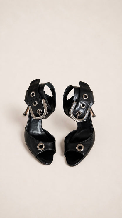 Manolo Blahnik Koyu Black Buckle Sandals (37 IT)