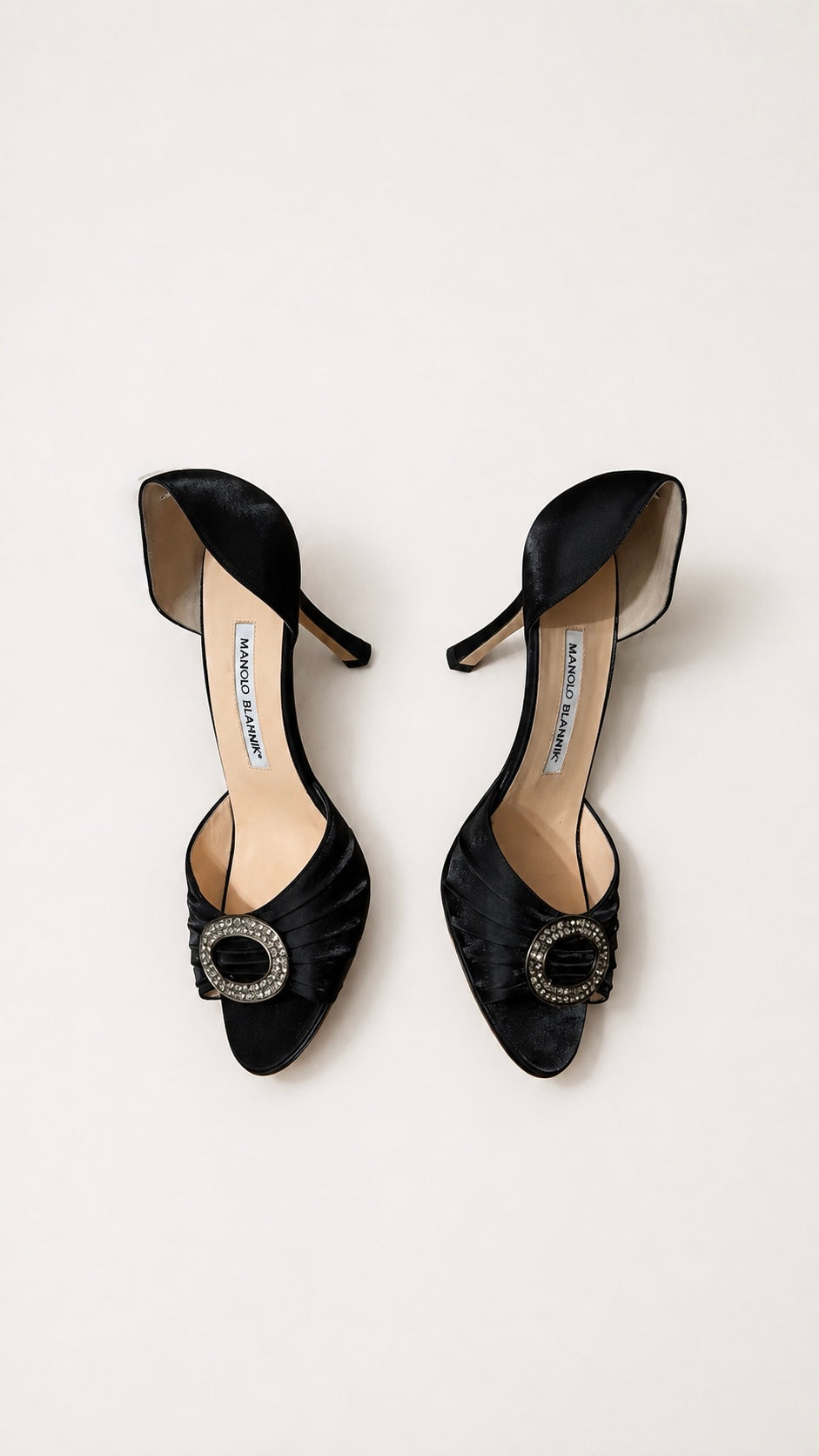 Manolo Blahnik Black Satin D'Orsay Pumps (37.5 IT)