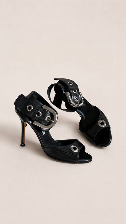 Manolo Blahnik Koyu Black Buckle Sandals (37 IT)