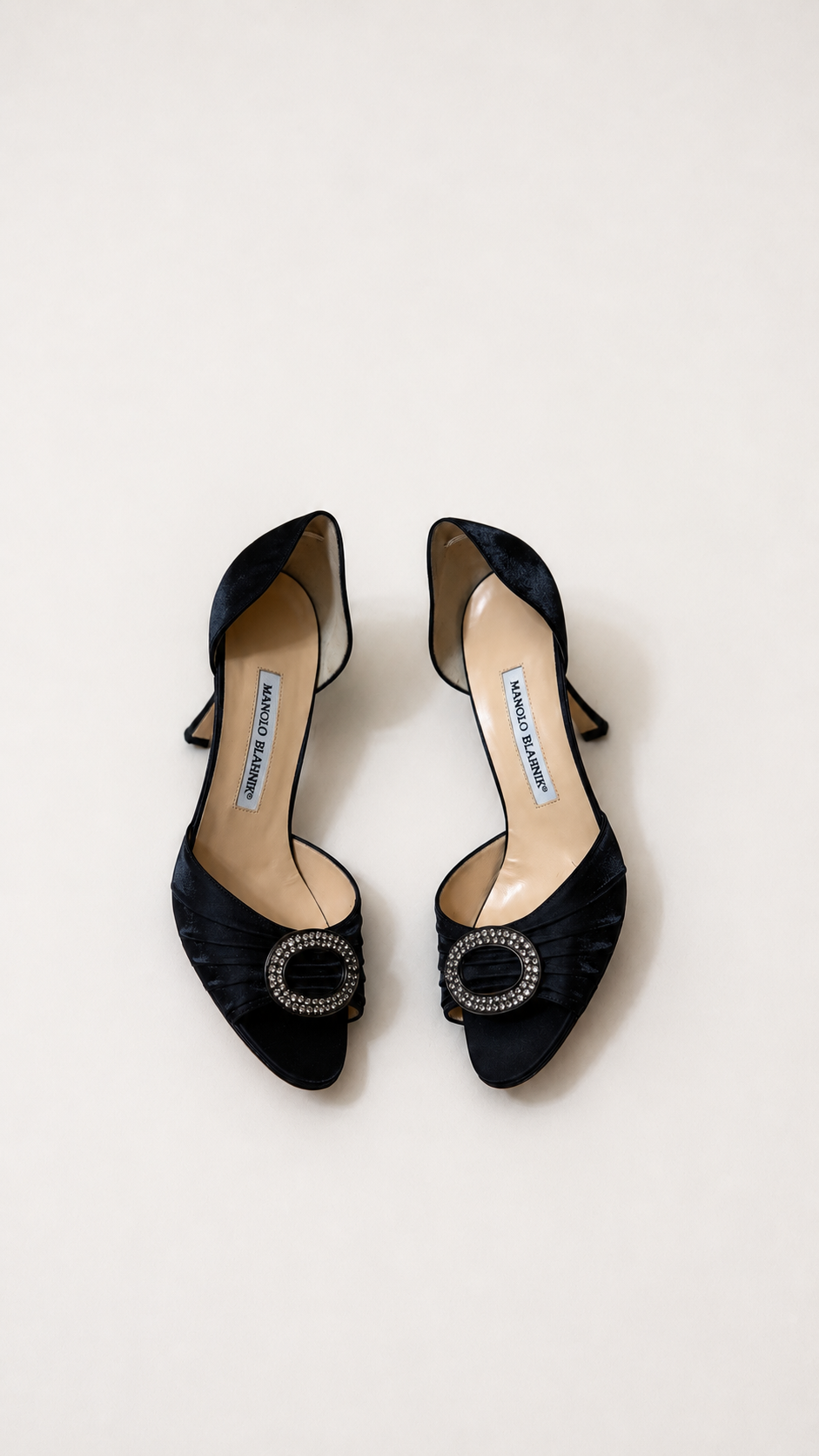 Manolo Blahnik Black Satin D'Orsay Pumps (37.5 IT)