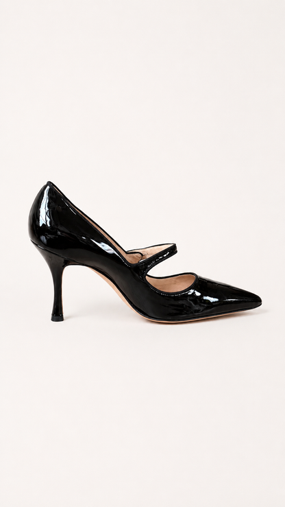 Manolo Blahnik Iconic Black Patent Leather Mary Jane Heels (38 IT)