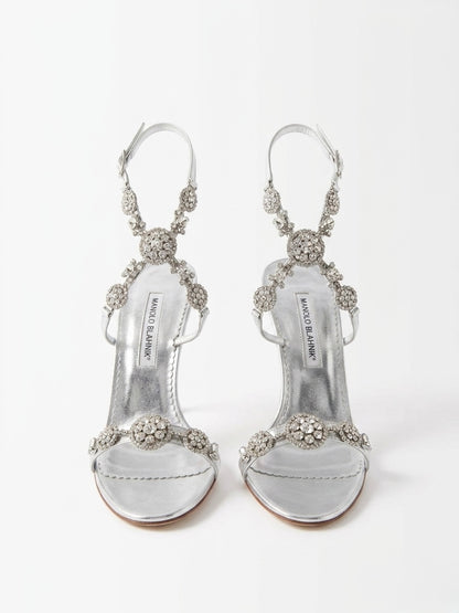 Manolo Blahnik Silver Crystal Embellished Sandal Heels (39 IT)