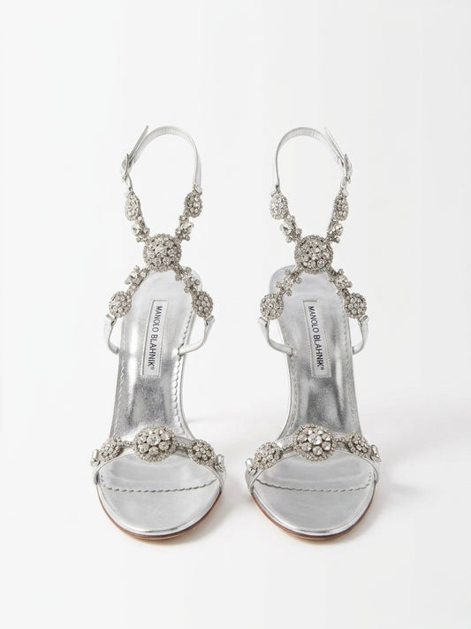 Manolo Blahnik Silver Crystal Embellished Sandal Heels (39 IT)