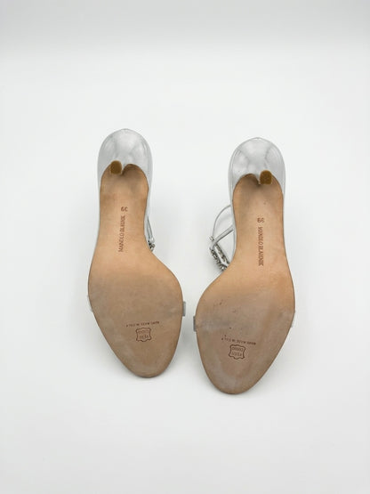 Manolo Blahnik Silver Crystal Embellished Sandal Heels (39 IT)