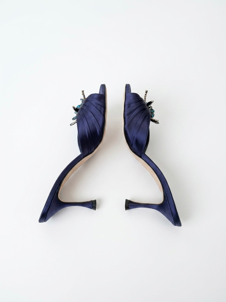 Manolo Blahnik Blue Igura Crystal Embellished Satin Mule Heels (36 IT)