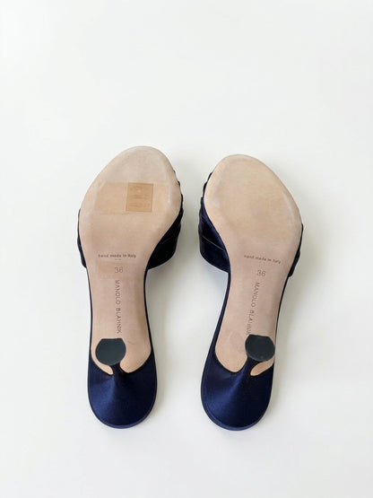 Manolo Blahnik Blue Igura Crystal Embellished Satin Mule Heels (36 IT)