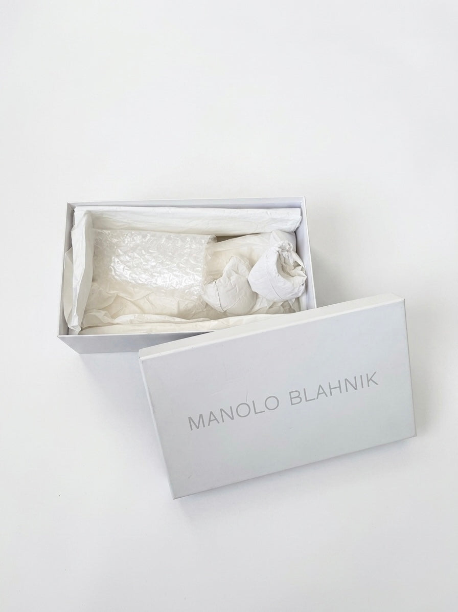 Manolo Blahnik Blue Igura Crystal Embellished Satin Mule Heels (36 IT)