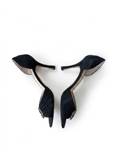 Manolo Blahnik Black Satin D'Orsay Pumps (37.5 IT)