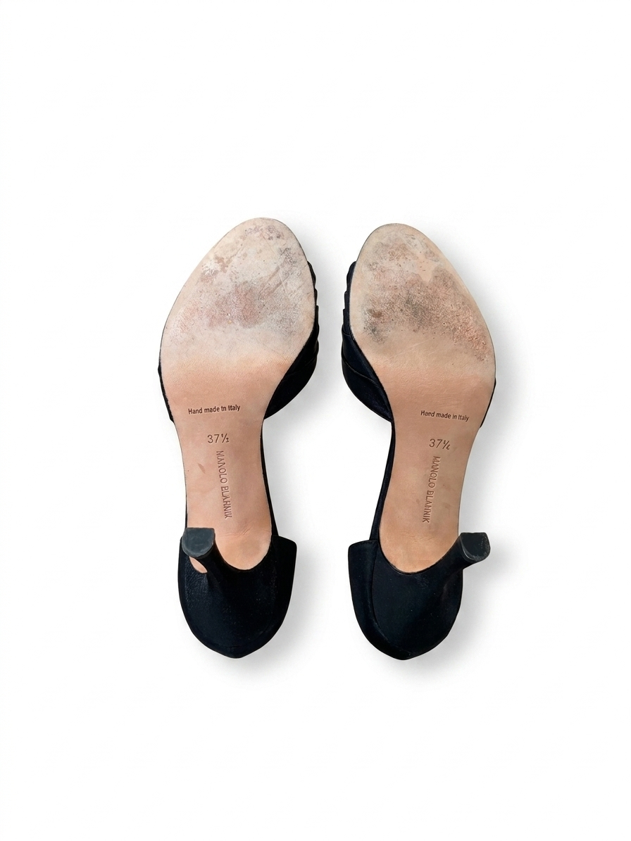 Manolo Blahnik Black Satin D'Orsay Pumps (37.5 IT)