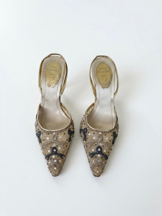 René Caovilla Vintage Beaded Slingback Heels (36 IT)