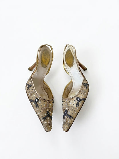 René Caovilla Vintage Beaded Slingback Heels (36 IT)