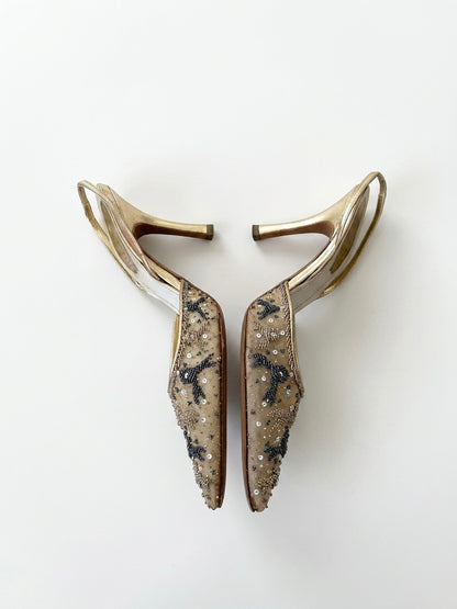 René Caovilla Vintage Beaded Slingback Heels (36 IT)