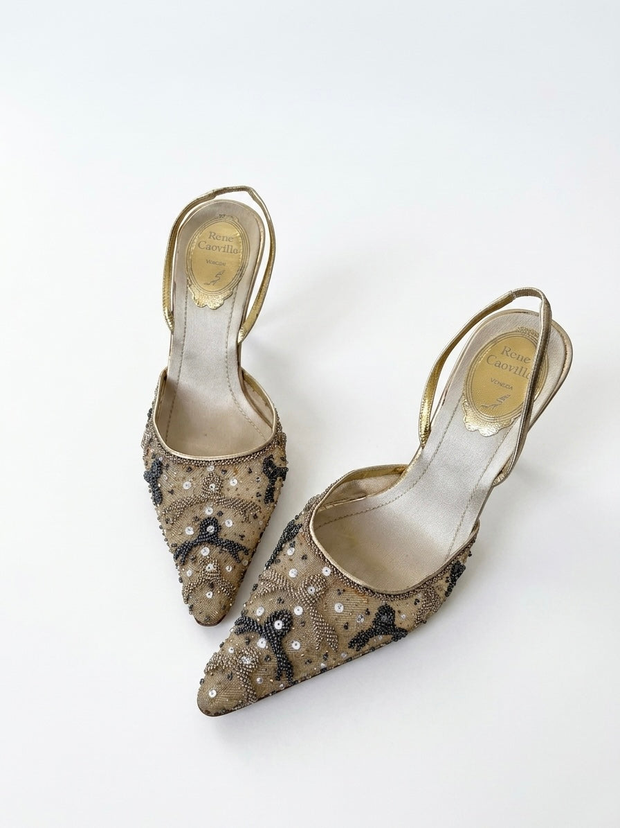 René Caovilla Vintage Beaded Slingback Heels (36 IT)