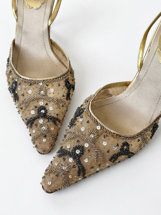 René Caovilla Vintage Beaded Slingback Heels (36 IT)