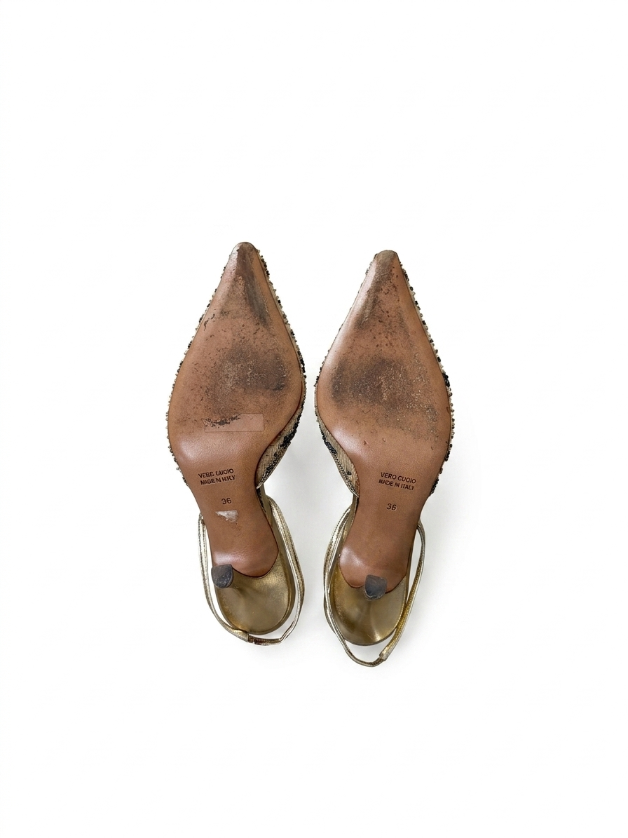 René Caovilla Vintage Beaded Slingback Heels (36 IT)